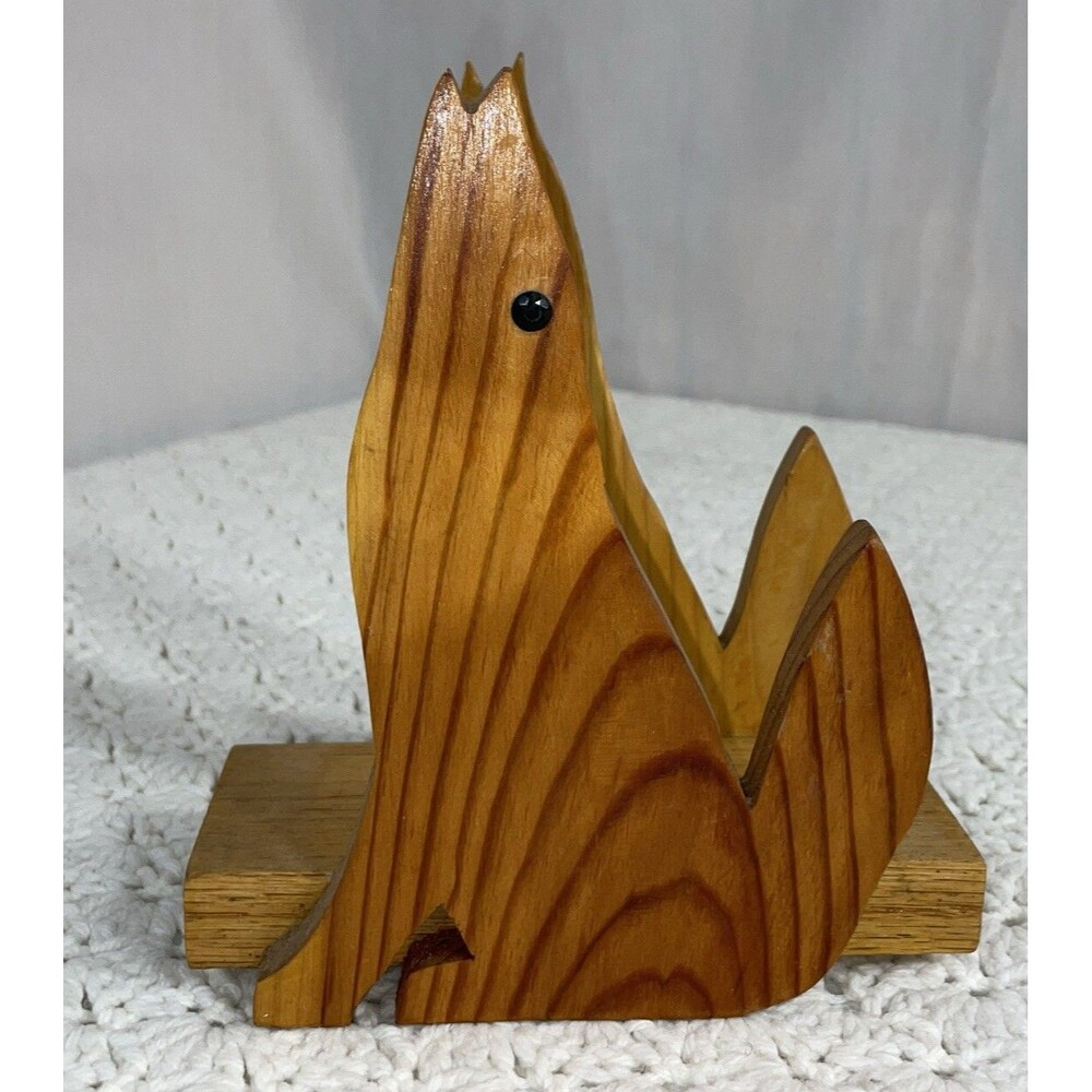 Vintage Hand Carved Wooden Howling Wolf Southwestern Napkin Holder 7”T x 6” x 3”